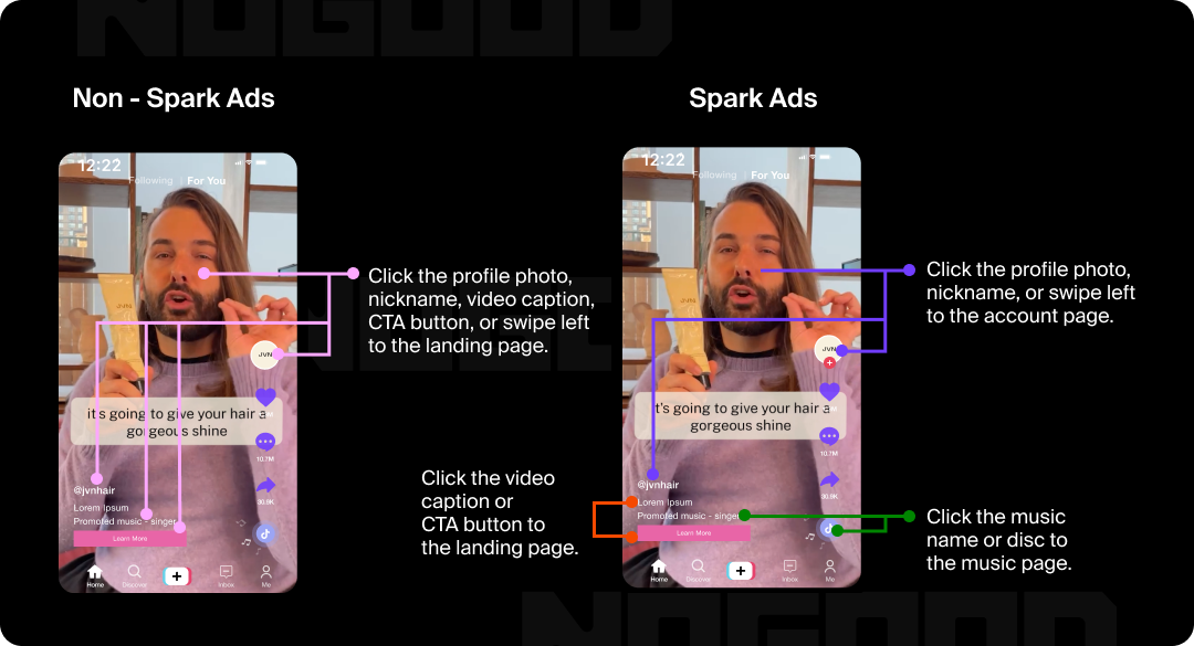 Screenshot comparing two JVN TikTok ads